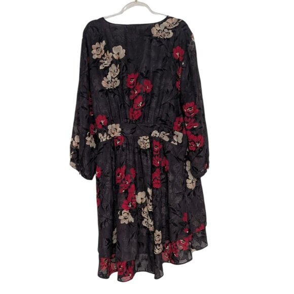 Torrid Hi Low Clip Floral Wrap Blouse Womens Size 2X Dark Slate Gray 3/4 Sleeves - Picture 10 of 13